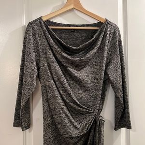 Like new classic gray/silver/black Loft dress thick material, tie waist, size L